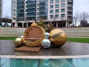 giant christmas baubles that are big enough to sit in