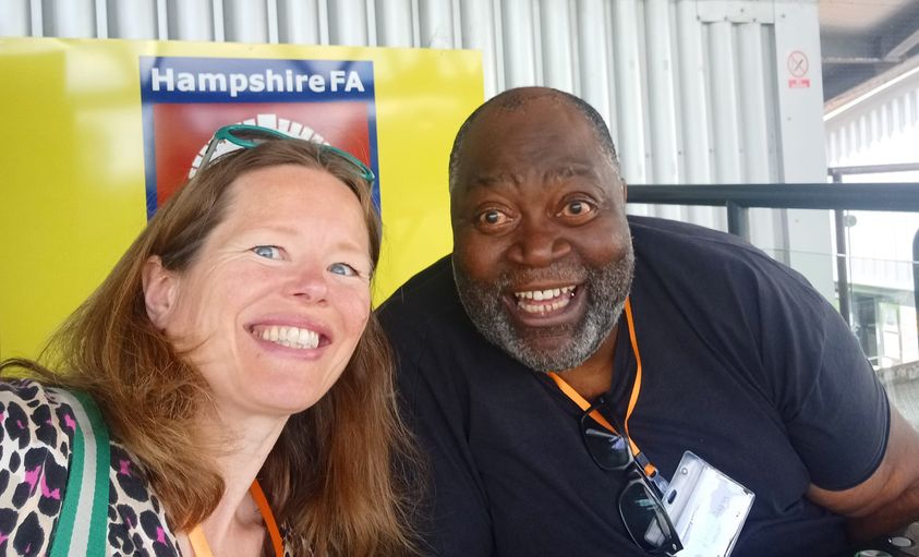 a close up picture of Toni and Leroy smiling.